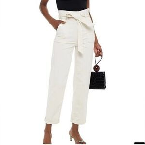 Alice + Olivia Jeans Clarissa High Rise Tie Belted Paperbag Pants in Cream SZ 6